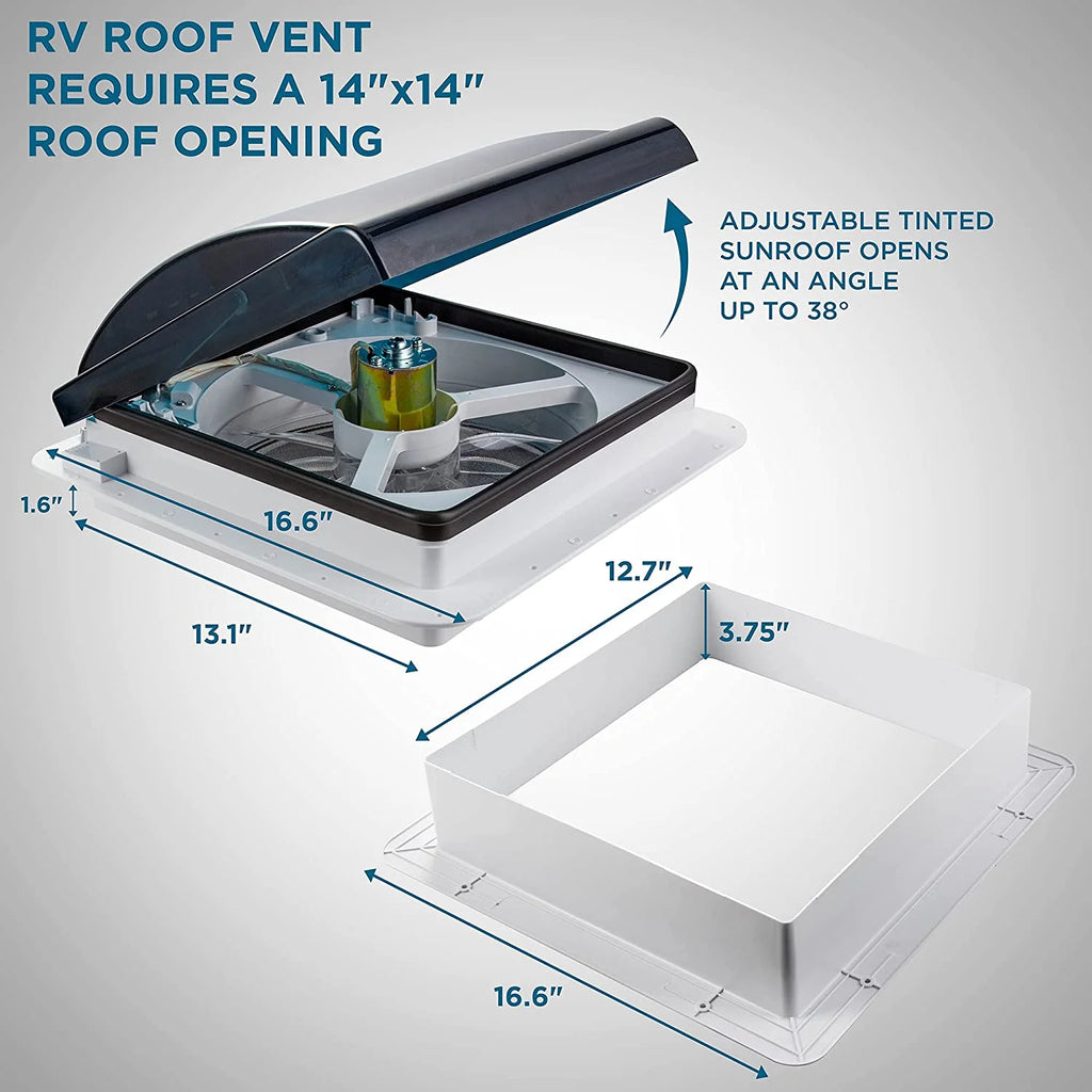 14” RV Roof Vent Fan with Light, Manual, White & Gray U1578