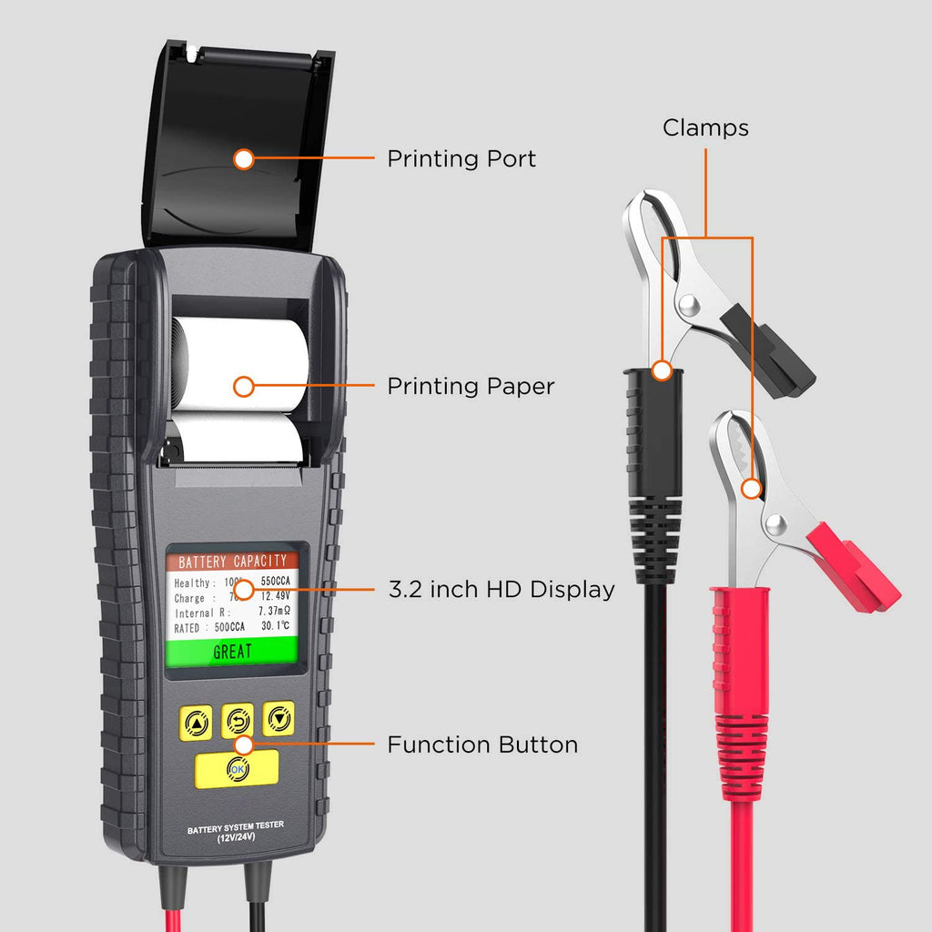 Car Battery Load Tester 100-2000 CCA with Thermal Printer Diagnostic Analyzer A9215