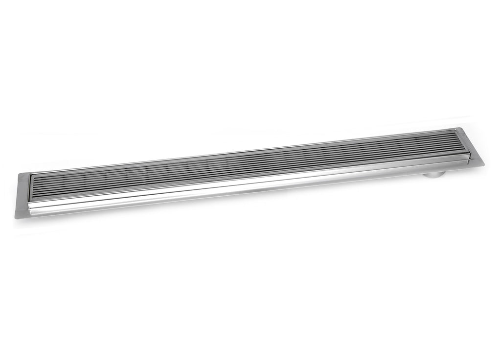 Linear Shower Drain Offset Side Outlet Extra Thick 6 Gauge Brushed 304 Stainless Steel Rectangle Floor Drain Set O873406