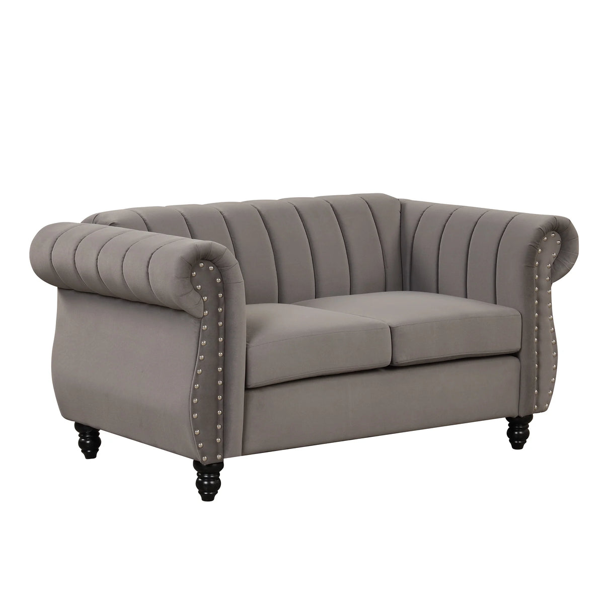 Gray Buttoned Tufted Sofa with Solid Wood Legs D6134