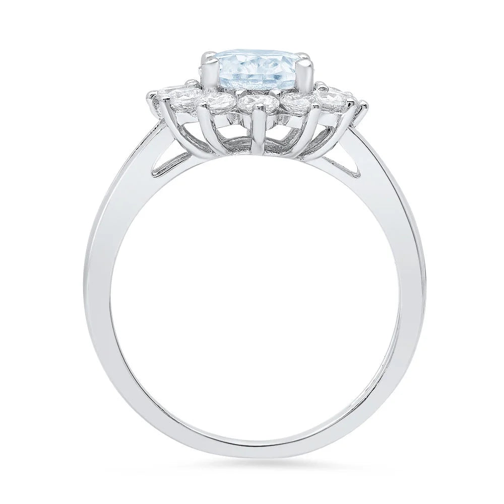 Oval Cut Natural Swiss Blue Topaz 18k White Gold Halo Ring Z260499