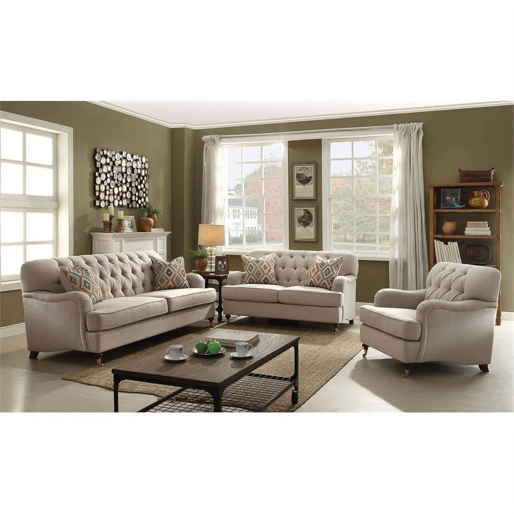 Beige Tufted Sofa and Fabric Loveseat 2-Piece Set K60605