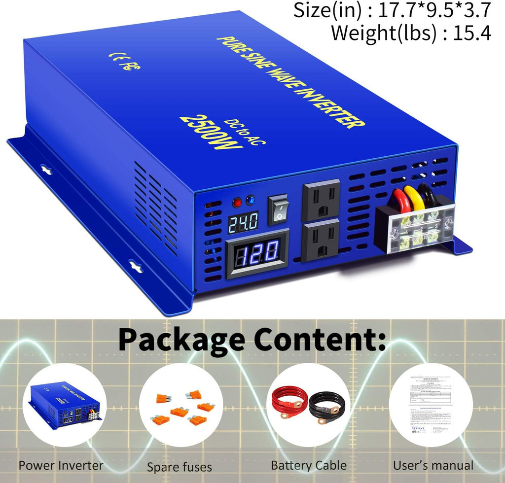 Pure Sine Wave Power Inverter 2500 Watt with Dual AC Receptacles D528