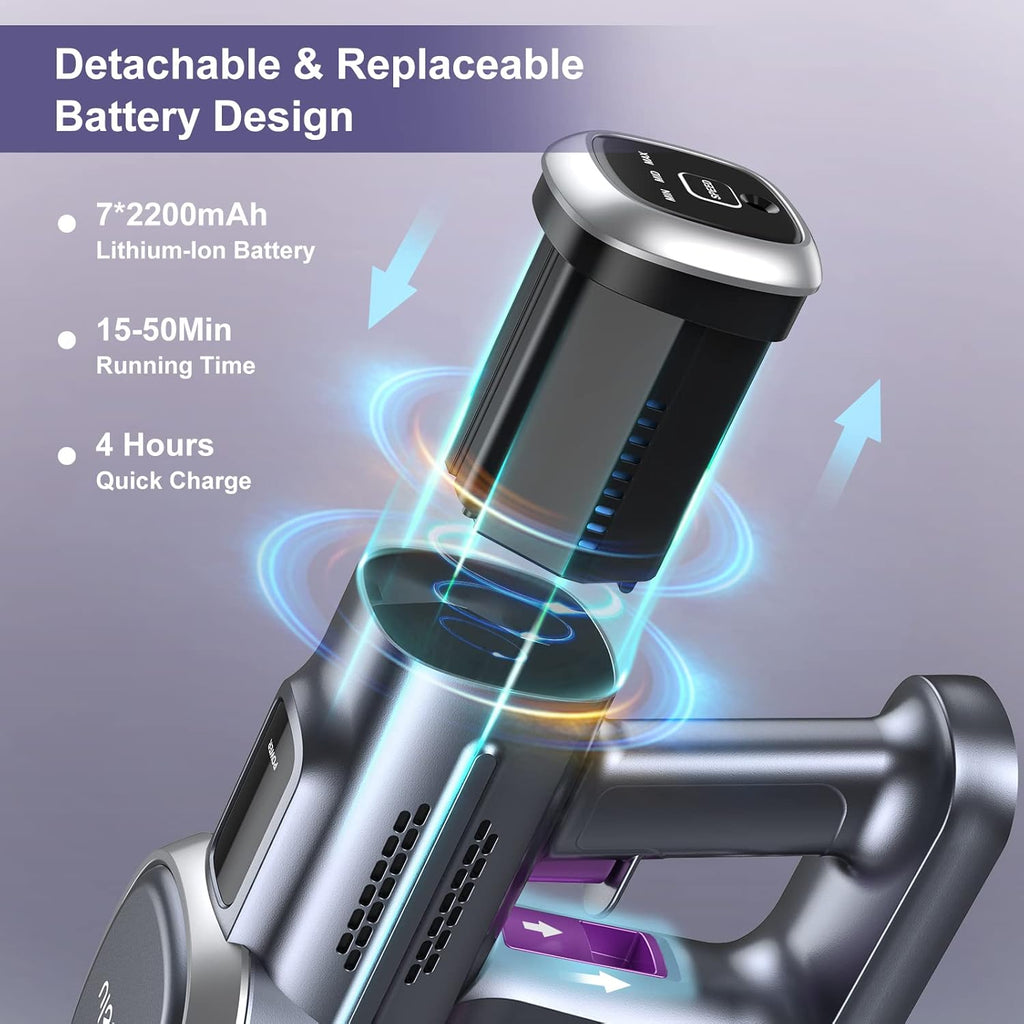 Cordless Stick Vacuum with 25Kpa Suction, 50min Runtime, Detachable Battery O91998