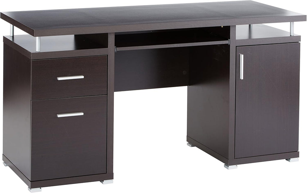 White Computer Desk with 2 Drawers and Cabinet A2701