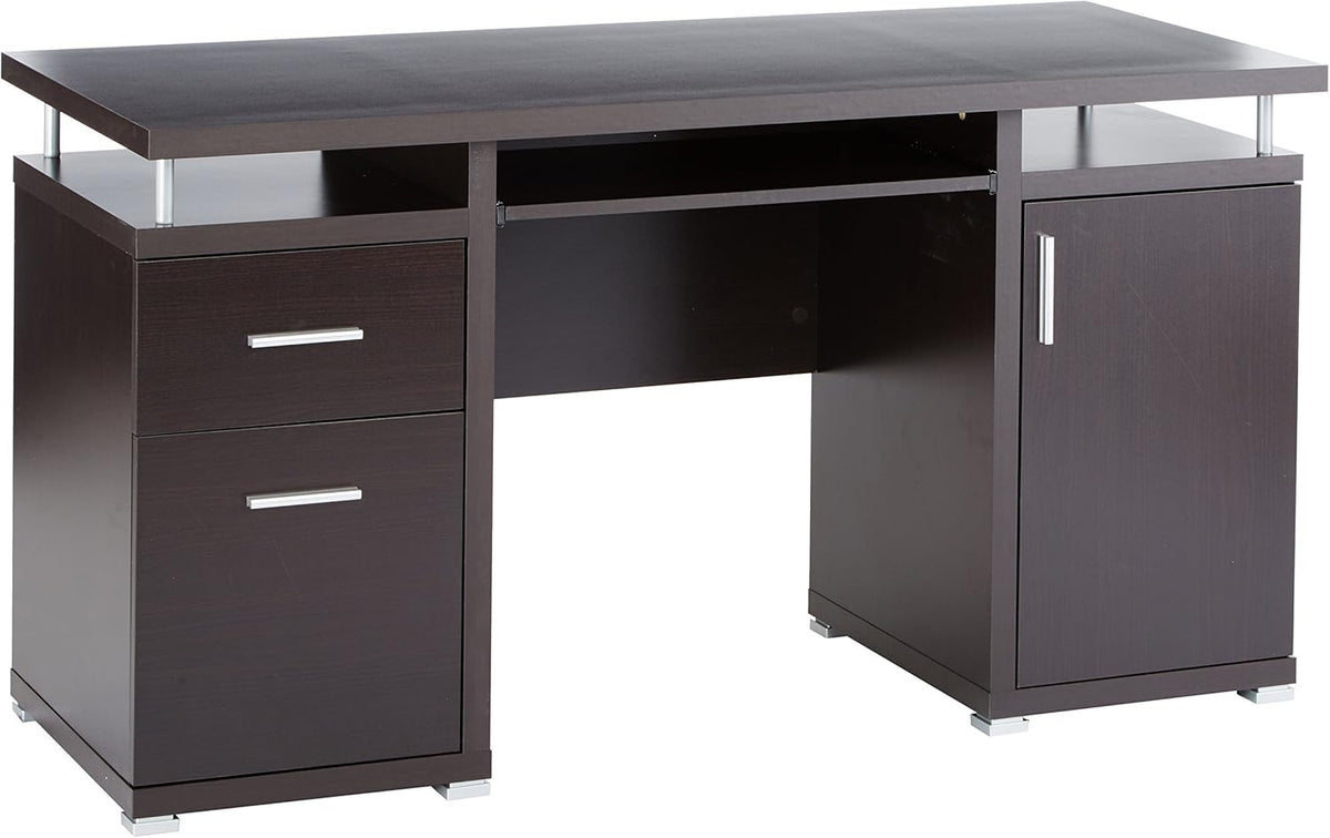 White Computer Desk with 2 Drawers and Cabinet A2701