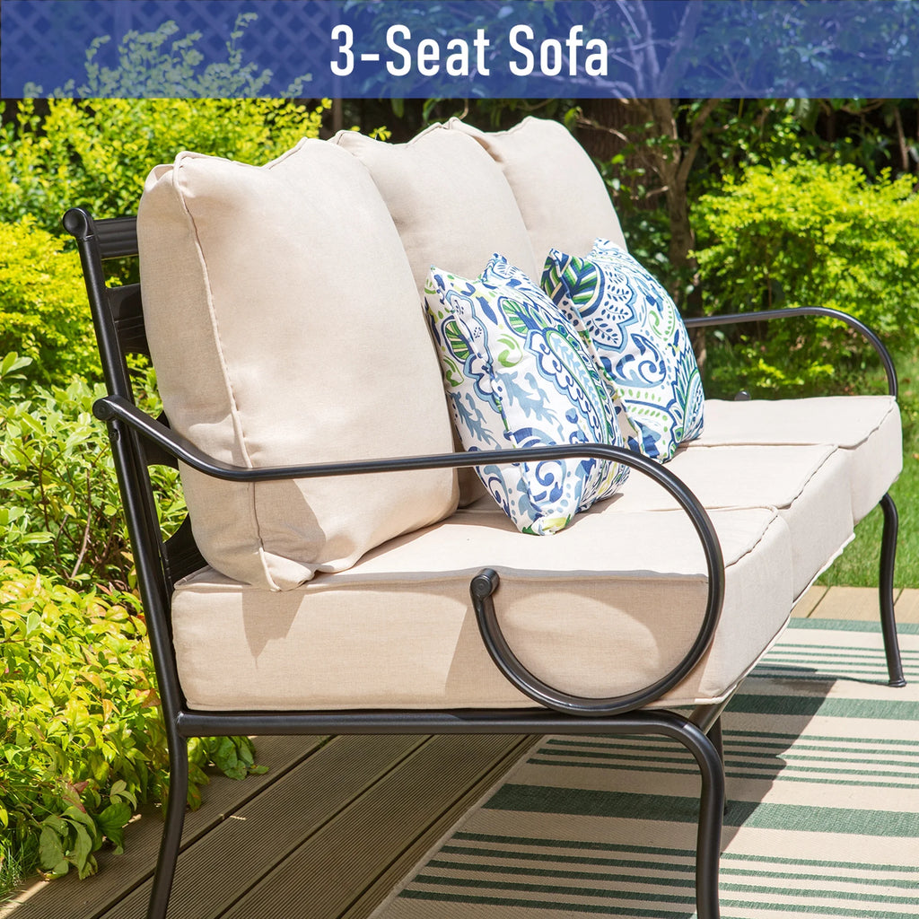 4-Piece Outdoor Conversation Set with 3-Seat Sofa & Two Swivel Chairs, Black & Beige N7636