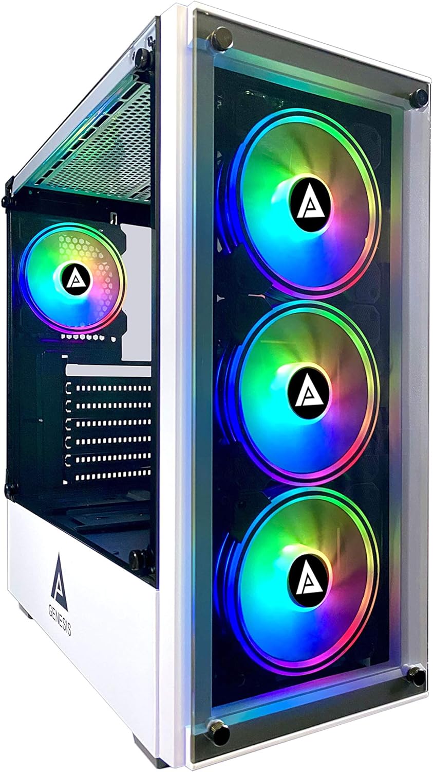 Black Mid Tower Gaming Case with 2 Tempered Glass Panels and 4 RGB Fans J1640