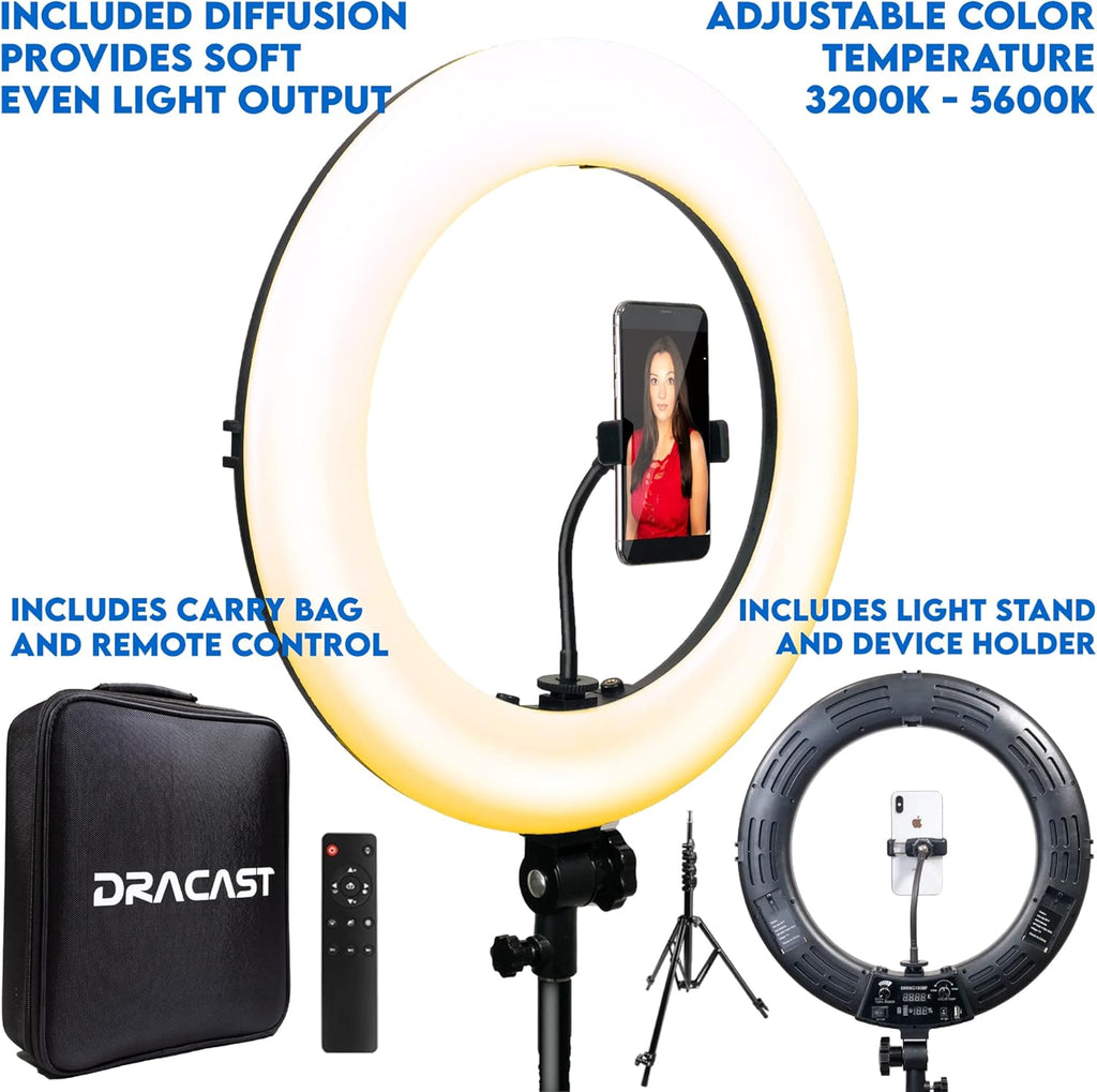 18 Dimmable Bi-Color LED Video Ring Light Kit with Phone Holder and Light Stand N78564