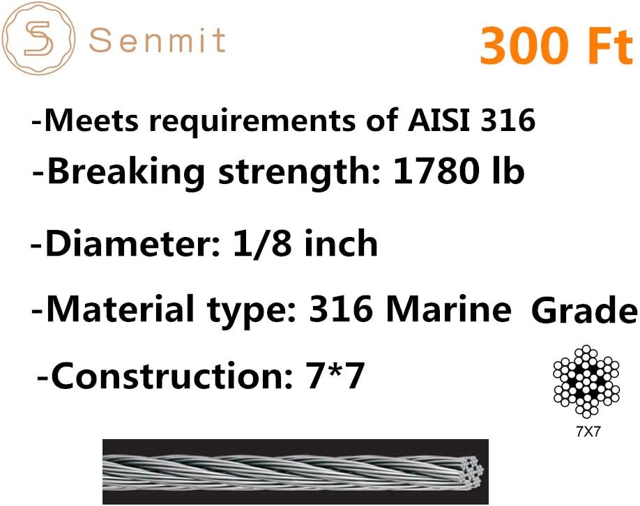1/8 Stainless Steel Aircraft Wire Rope 500 Feet T 316 Marine Grade Cable Railing Kit K9429
