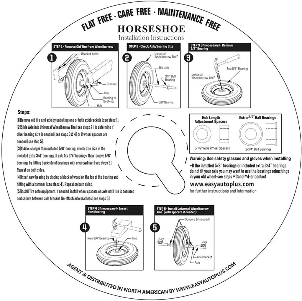 Solid Flat-Free Sawtooth Wheel with Grease Fitting for Hand Truck Dolly Utility Cart, Offset Hub, 5/8 Bearing W444327