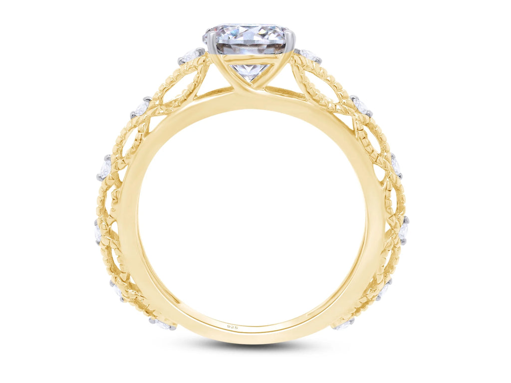 Twisted Solitaire Engagement Ring In 14K Yellow Gold Over Sterling Silver U503