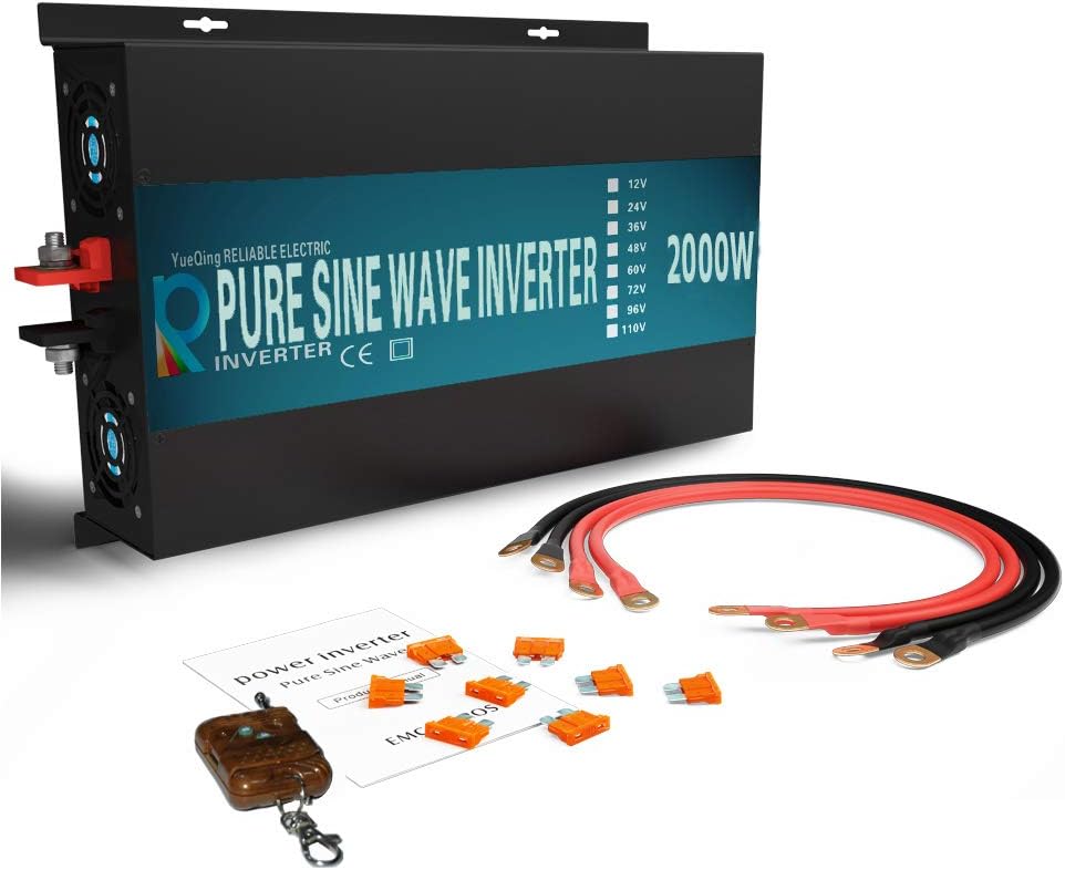 2000W Pure Sine Wave Inverter DC 12V to AC 110V 120V Converter with Wireless Remote Control M680979