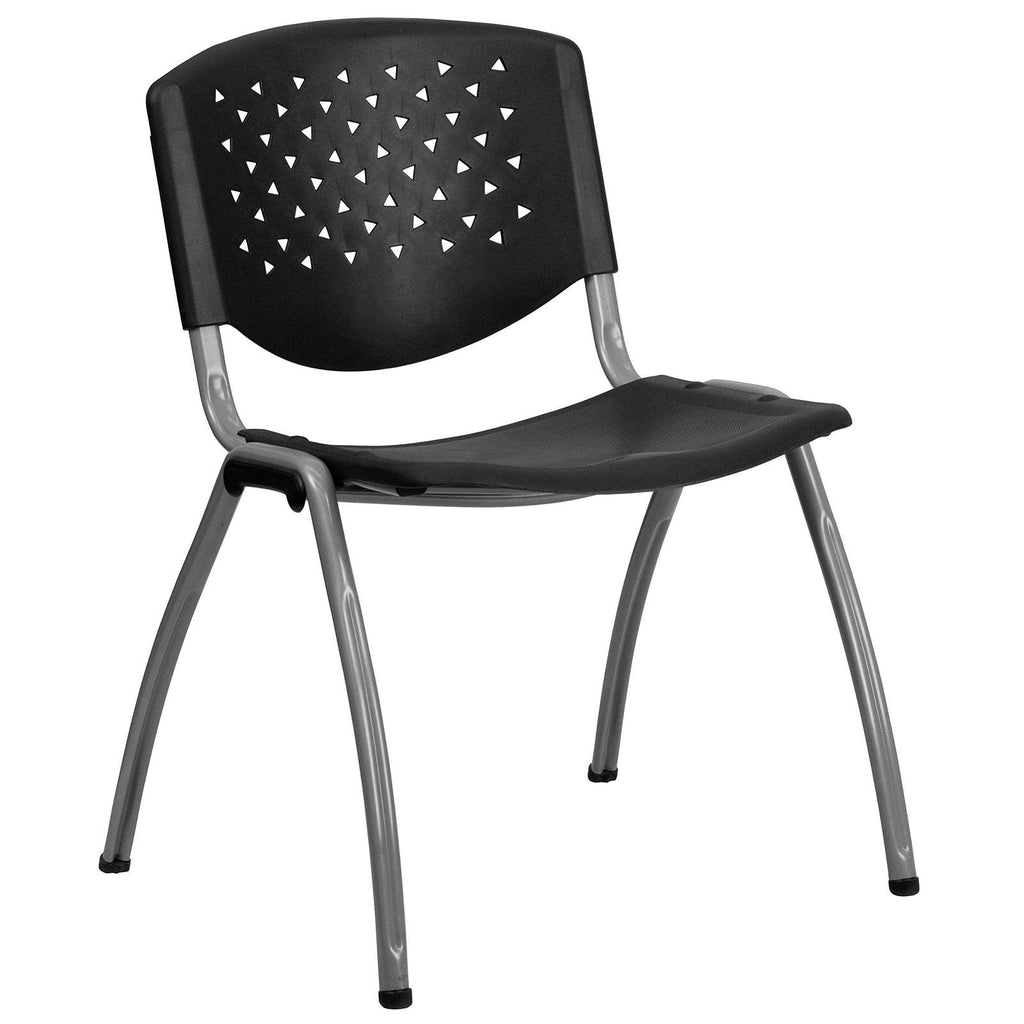 5 Pk. Black Plastic Stack Chair with Titanium Frame O6731