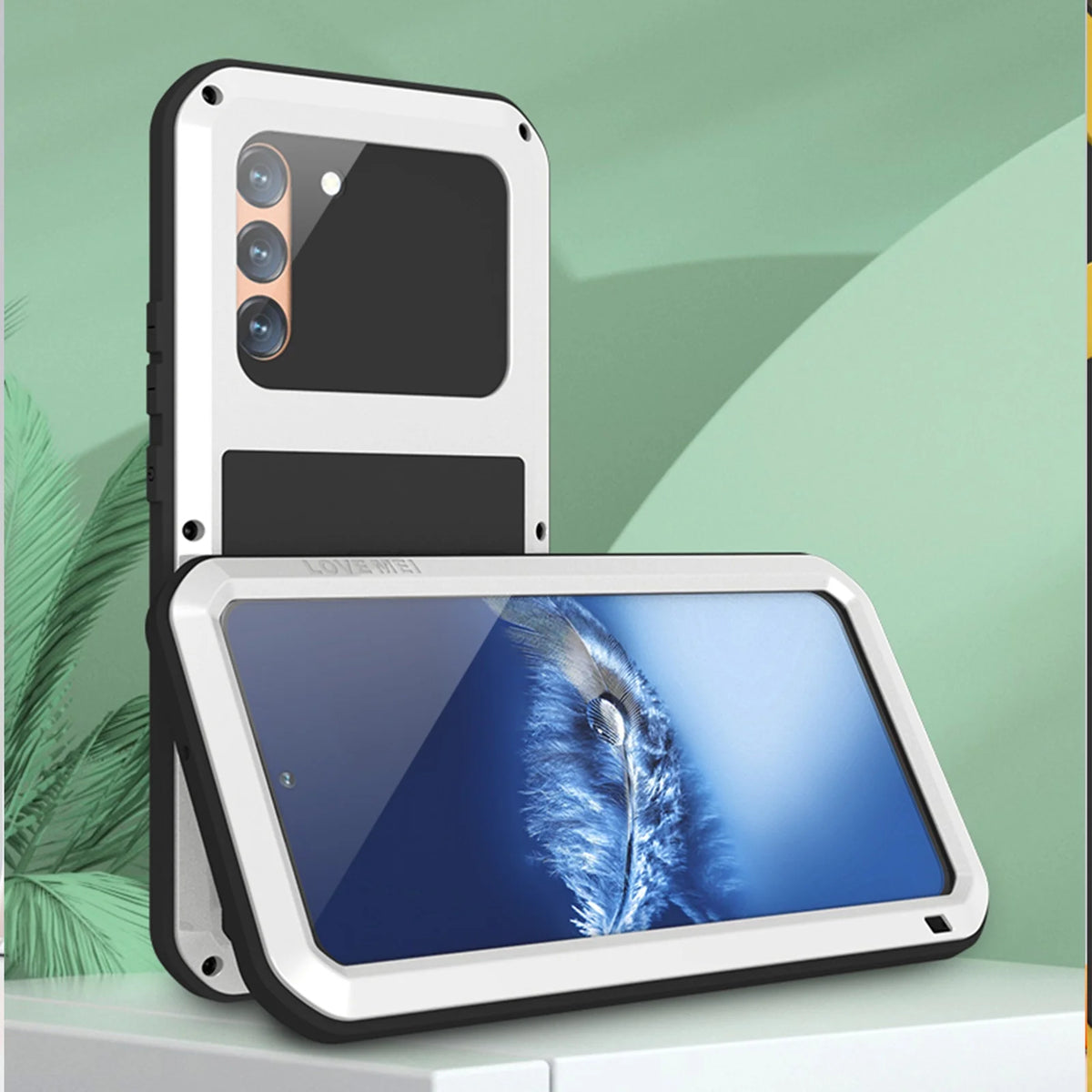 White Metal Bumper Silicone Case with Built-in Screen Protector N948