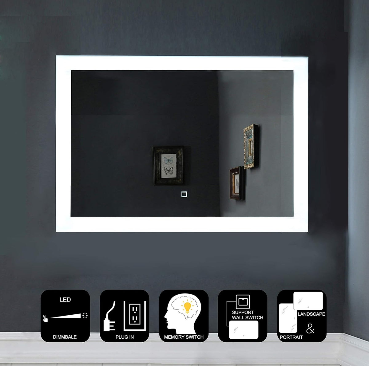 LED Lighted Bathroom Mirror Wall Mounted Vanity Mirror 60 Wx40 H J666