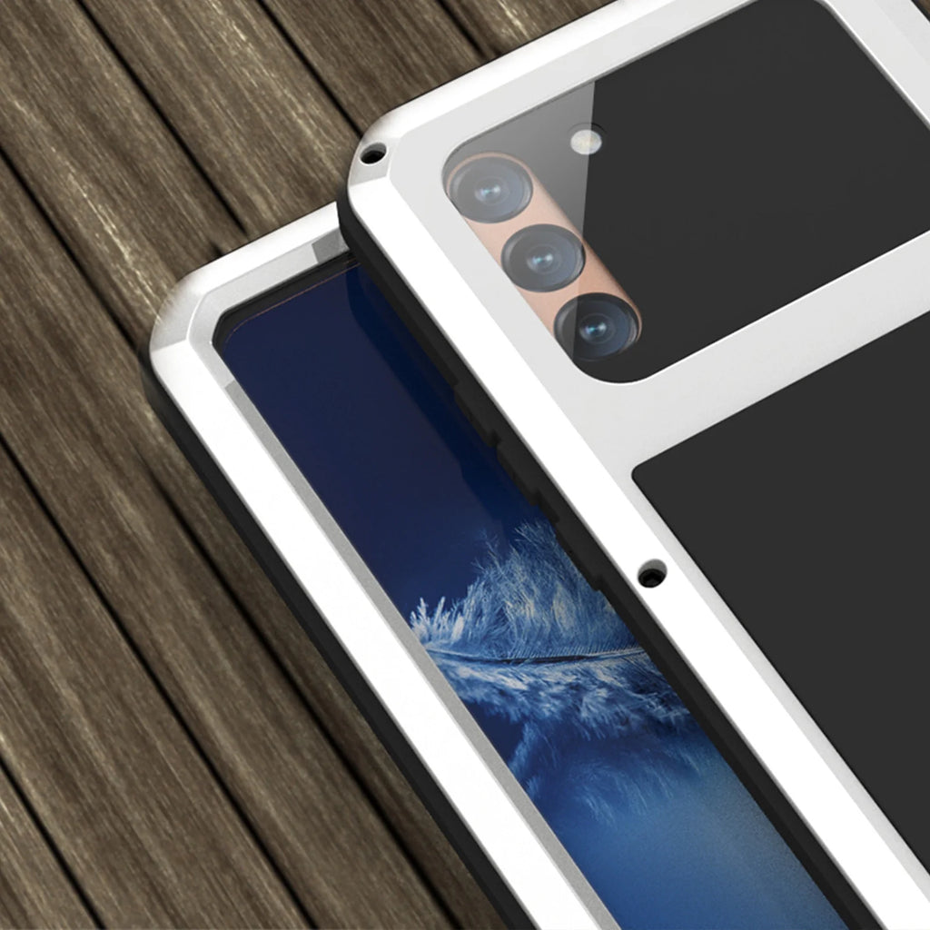 White Metal Bumper Silicone Case with Built-in Screen Protector N948