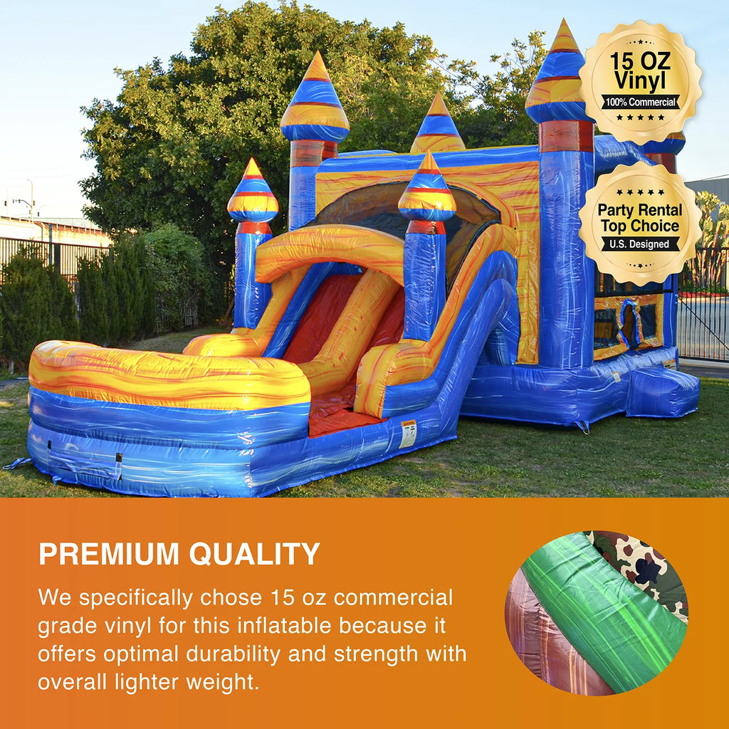 Inflatable Bounce with Two Slides, Heavy Duty Blower, Stakes and Storage X60577