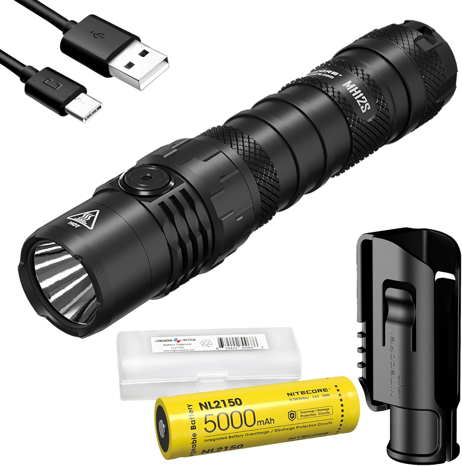 1800 Lumen USB-C Rechargeable Tactical Flashlight with 5000mAh Battery L45370