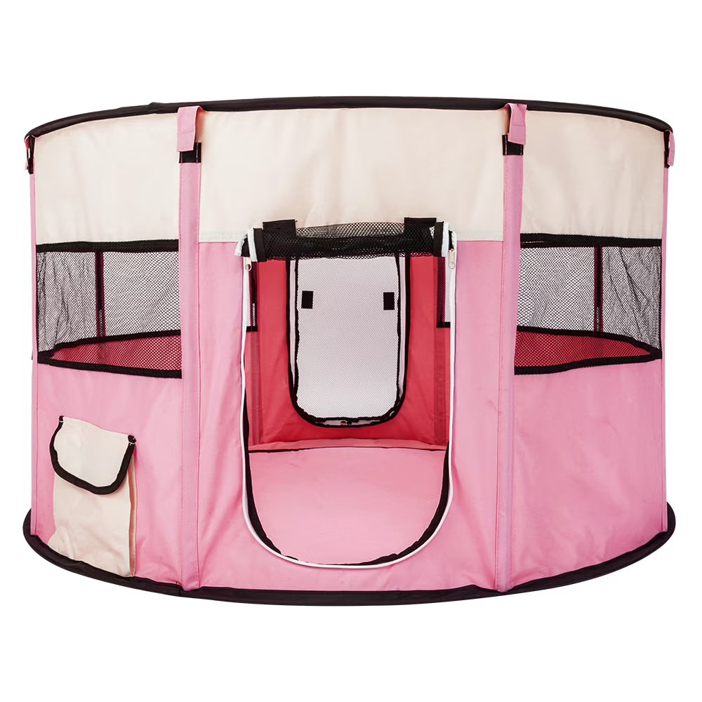 Pink 8 Panel Pet Playpen with Carry Bag L864