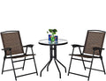 3-Piece Patio Bistro Set with Round Tempered Glass Table and 2 Foldable Chairs N376722
