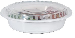 48oz 25 Pack White 9" Round Microwavable Plastic Container with Lid Q131