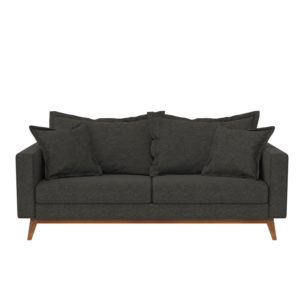Contemporary Pillowback Wood Sofa Gray Linen B1076