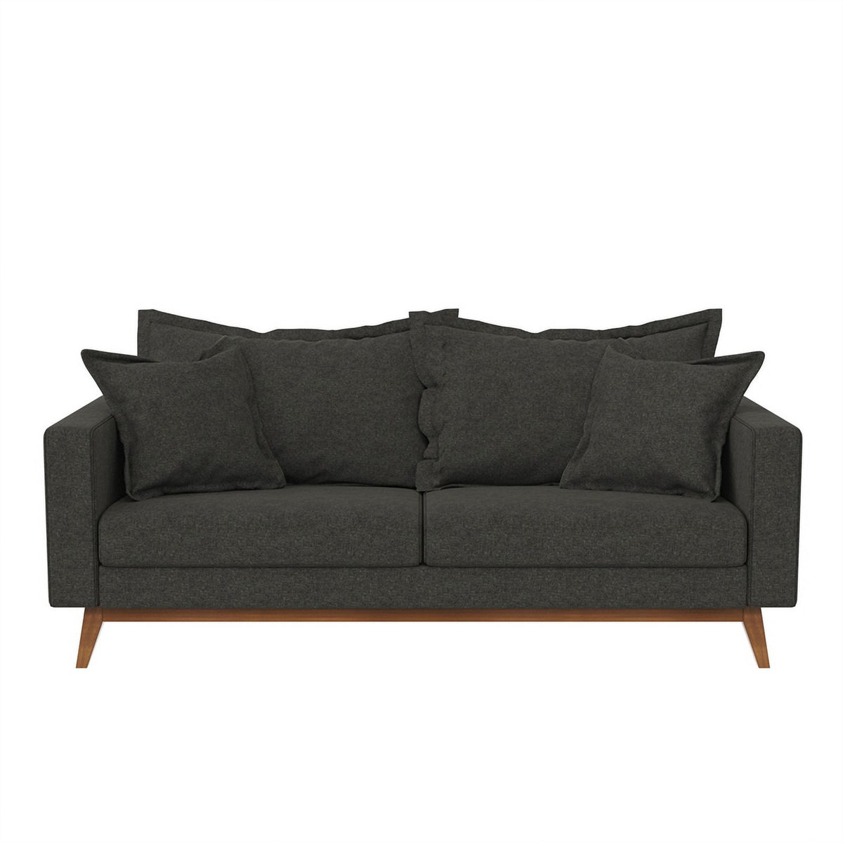Contemporary Pillowback Wood Sofa Gray Linen B1076