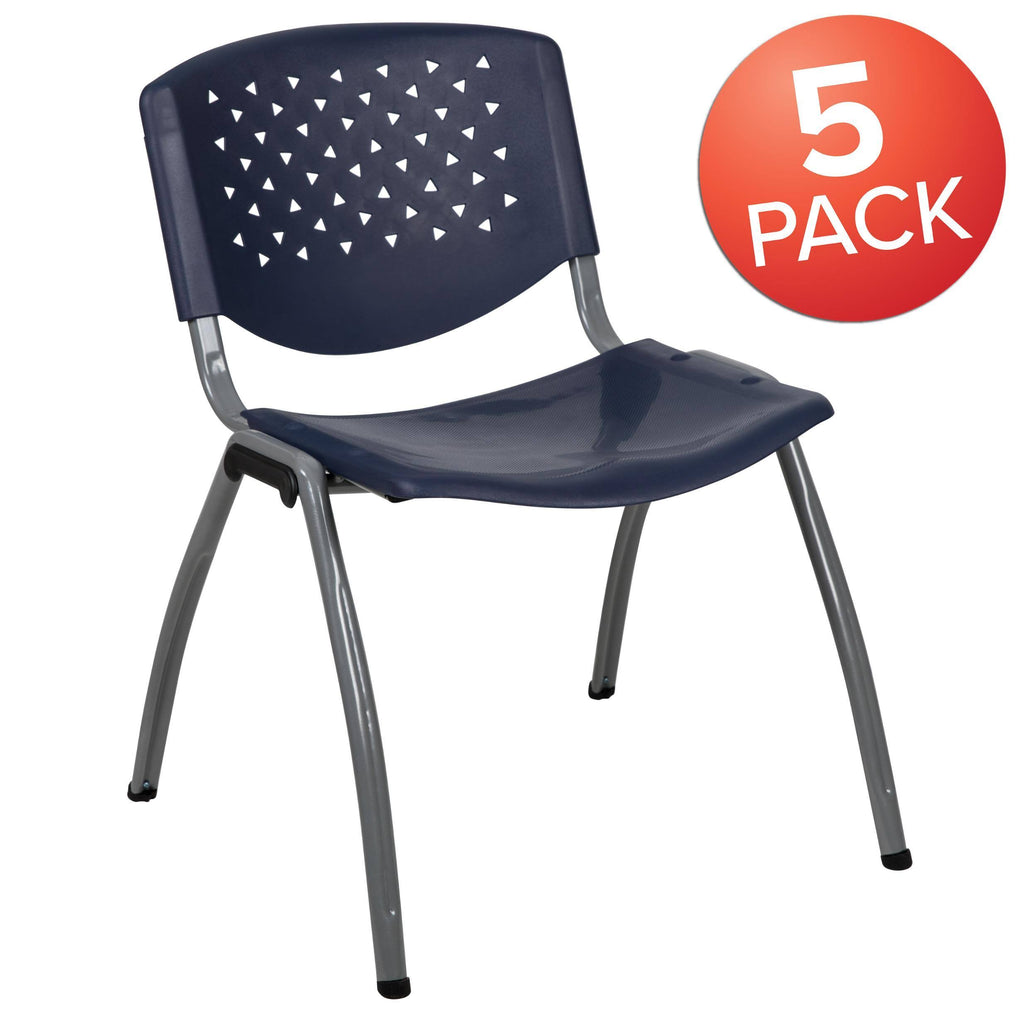 5 Pk. Black Plastic Stack Chair with Titanium Frame O6731