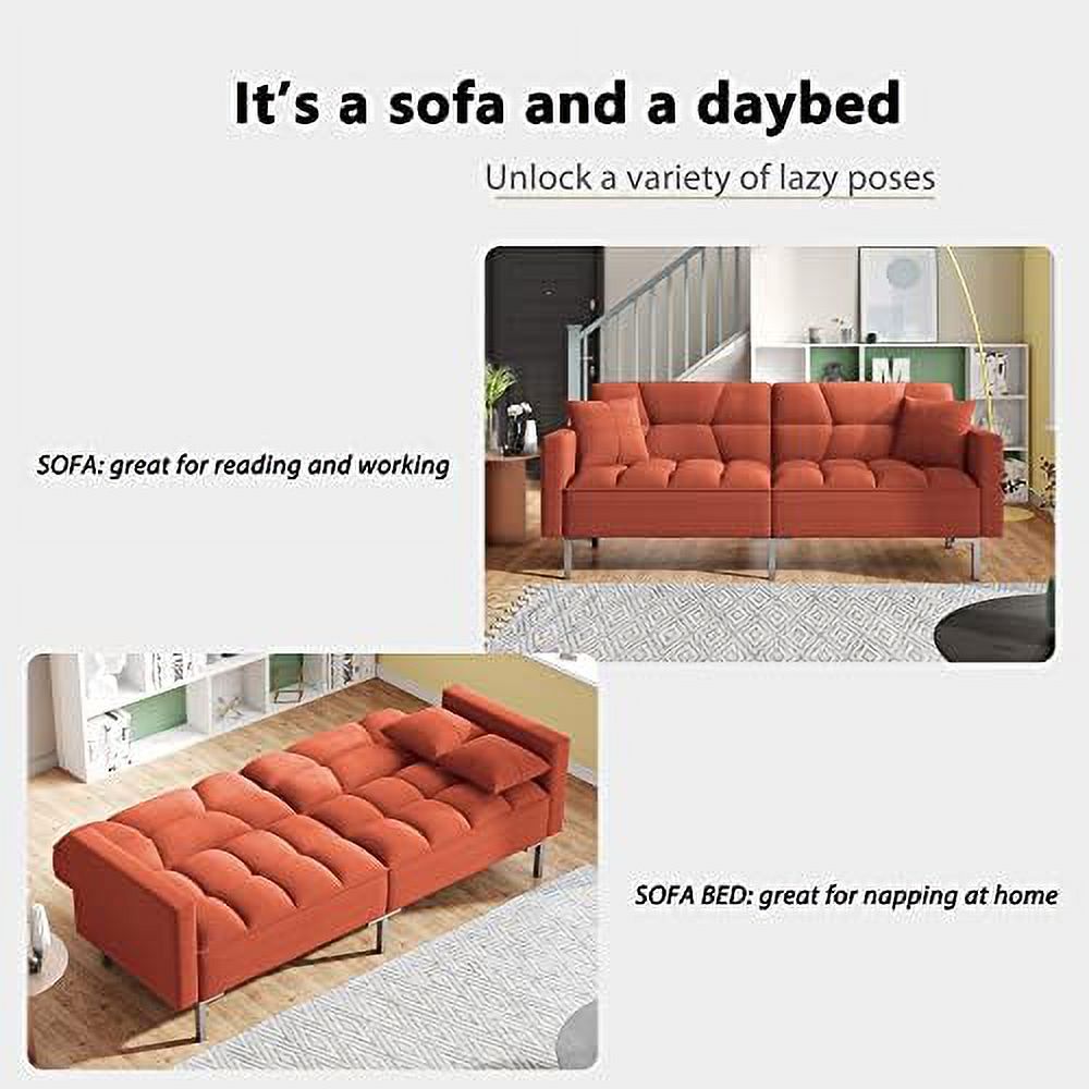 Modern Linen Convertible Futon Sofa Bed 2-in-1 Sleeper Sofa with 2 Pillows Q363