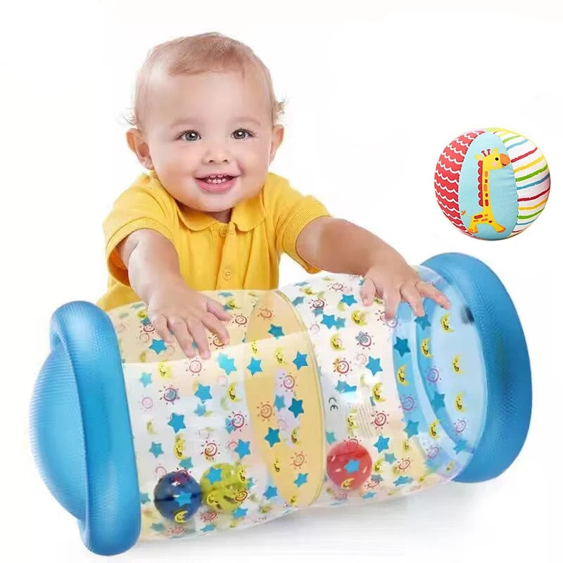 Inflatable Baby Crawling Roller Toy with Rattle and Ball PVC Early Educational Toy I386400