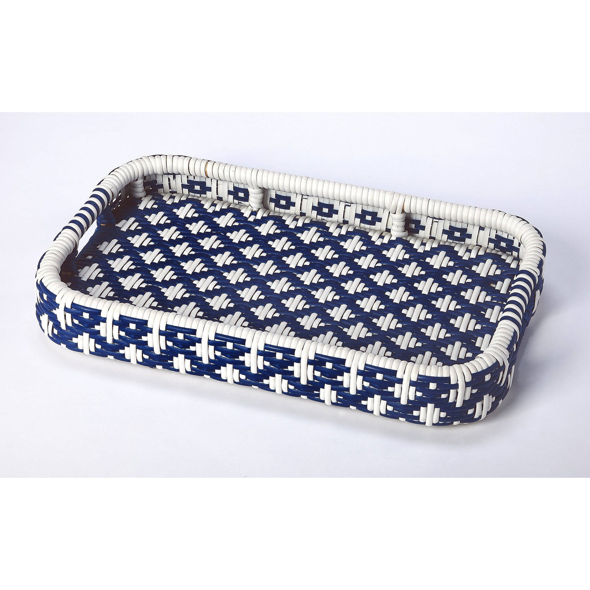 Blue & White Rattan Bar Cart K86822