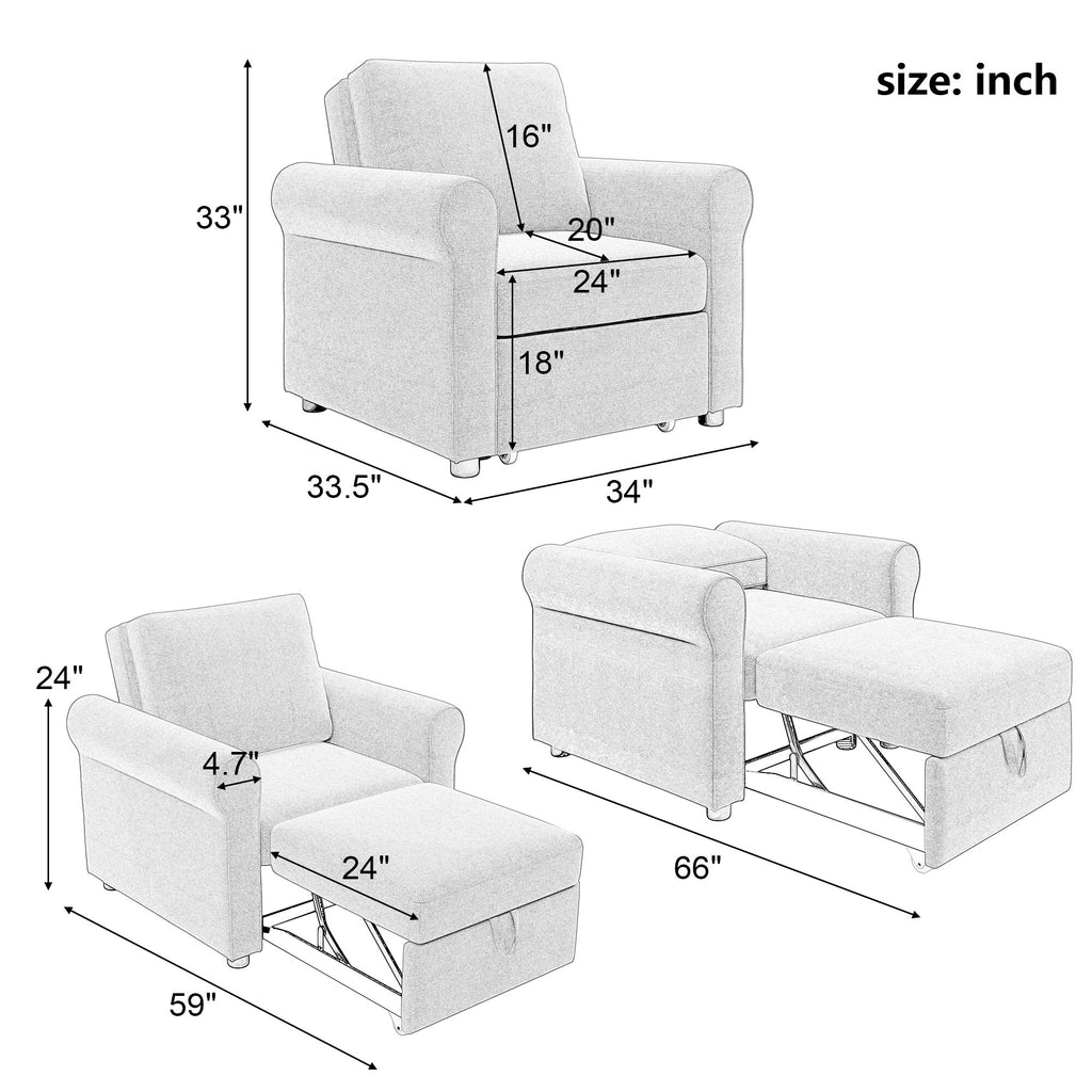 Dark Blue 3-in-1 Convertible Sofa Bed Chair S299