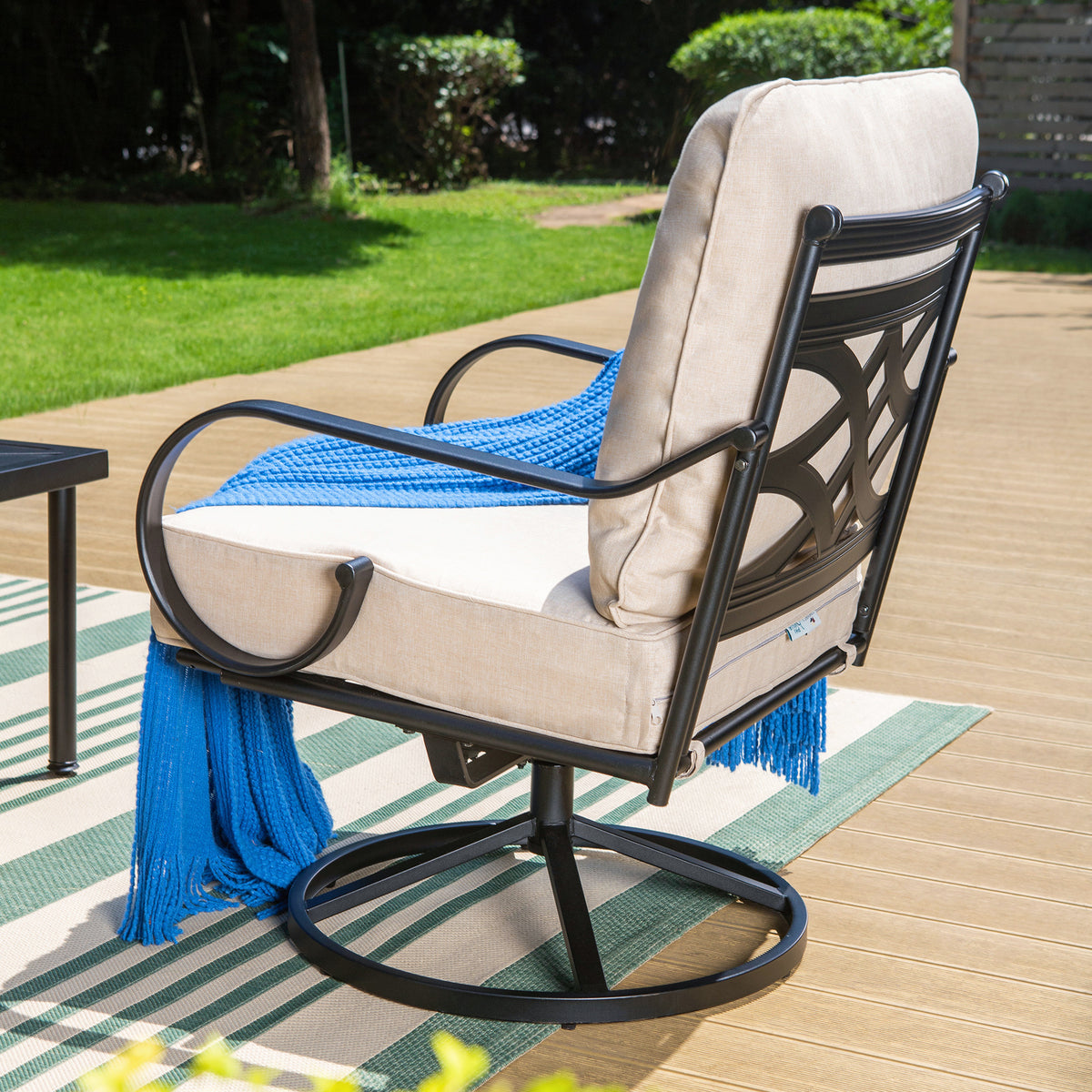 4-Piece Outdoor Conversation Set with 3-Seat Sofa & Two Swivel Chairs, Black & Beige N7636