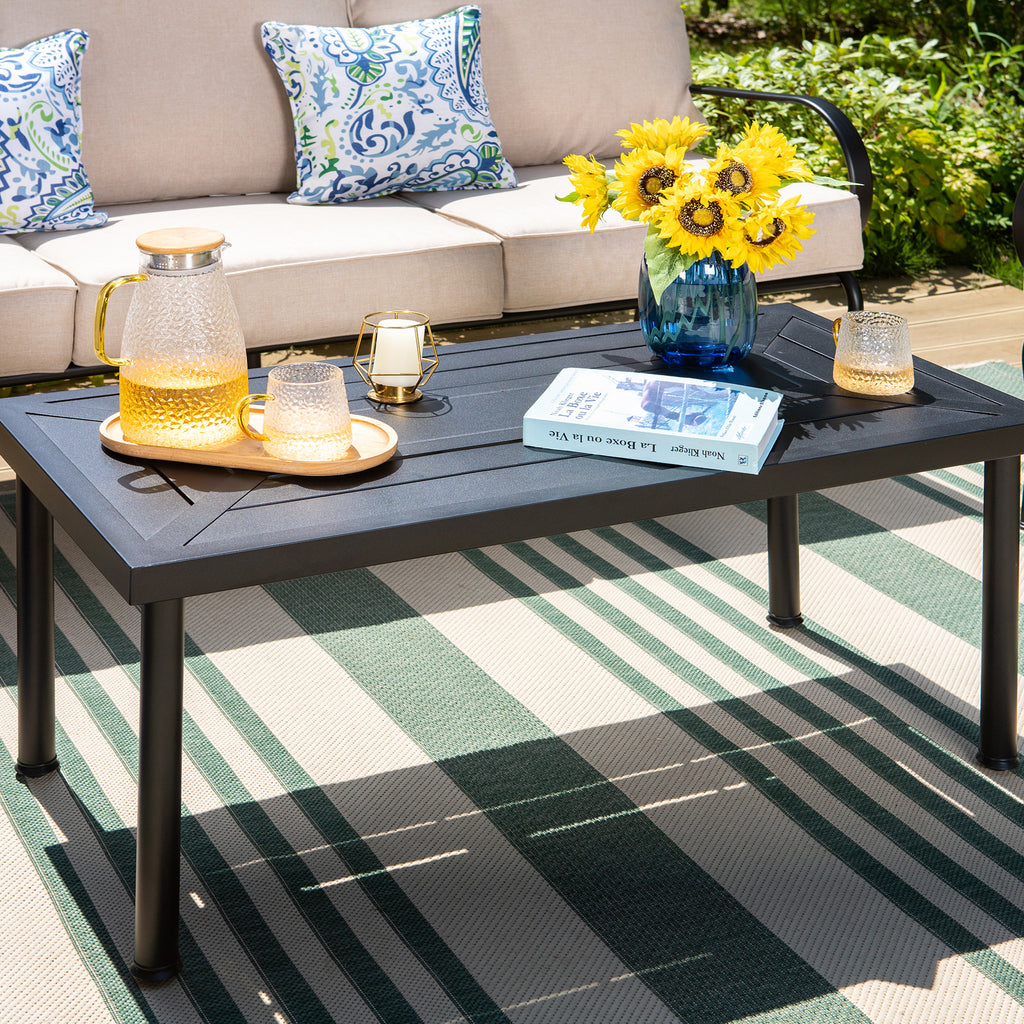 4-Piece Outdoor Conversation Set with 3-Seat Sofa & Two Swivel Chairs, Black & Beige N7636