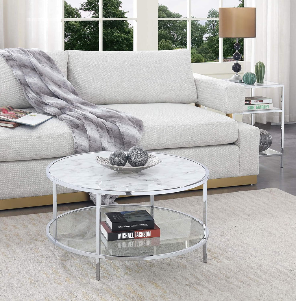 White Faux Marble Round Coffee Table D78306