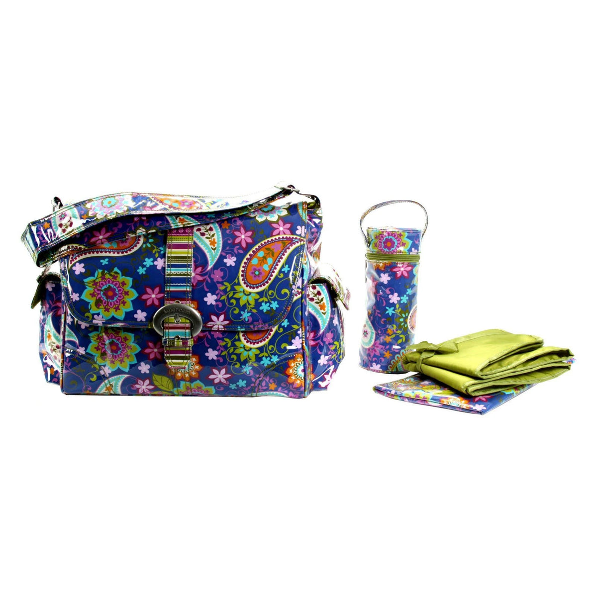 Cobalt Paisley Laminated Buckle Diaper Bag J521