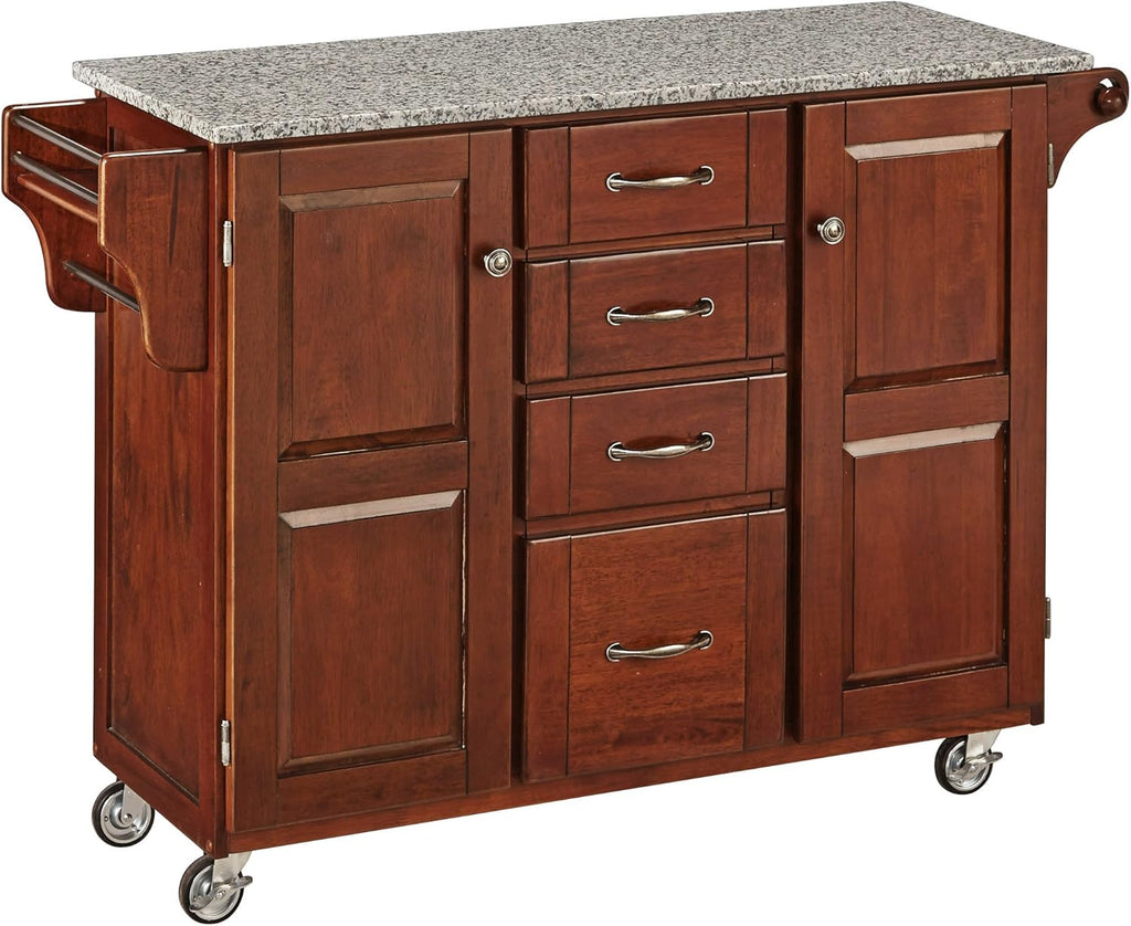 Cherry 2 Door Kitchen Cart with Granite Top F59094