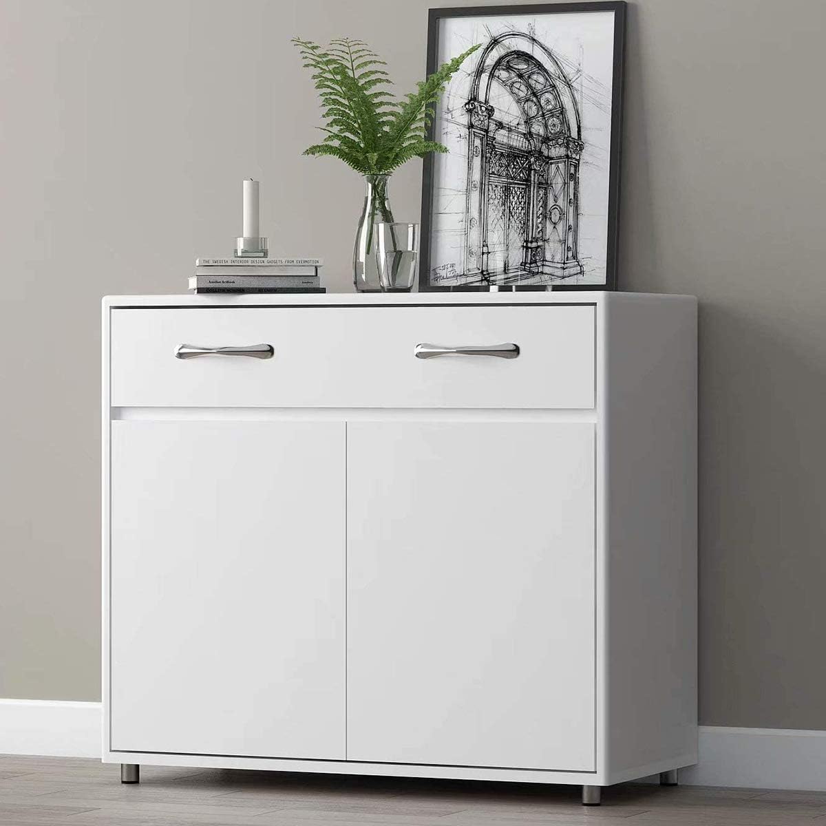 Grey 2 Doors 1 Drawer Buffet Cabinet I4858