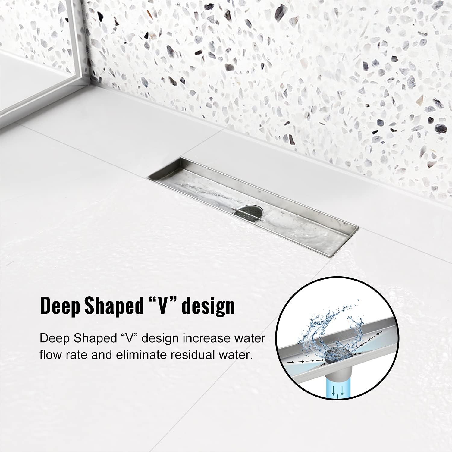 24 inch Linear Brushed 304 Stainless Steel Shower Drain M592319