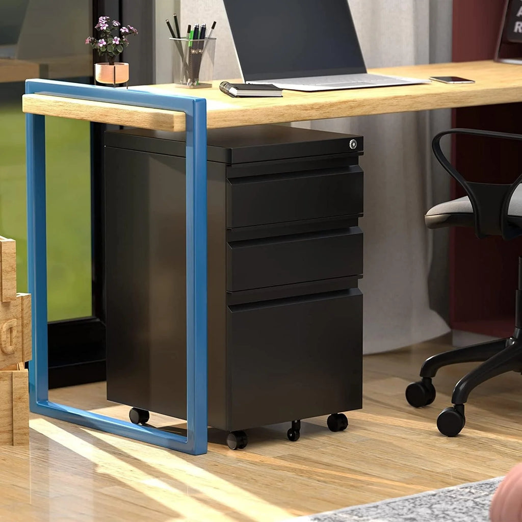 Black 3 Drawer Metal File Cabinet with Lock F135