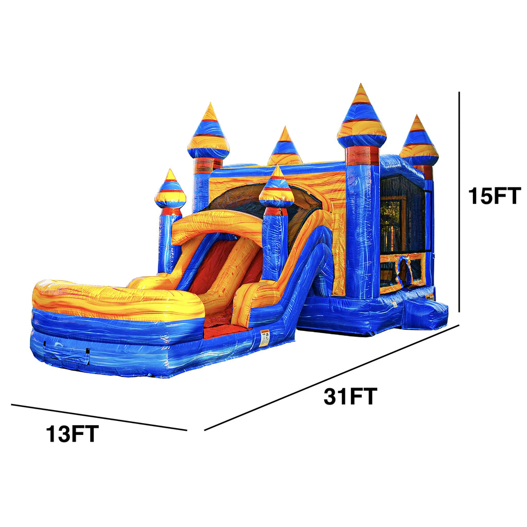 Inflatable Bounce with Two Slides, Heavy Duty Blower, Stakes and Storage X60577