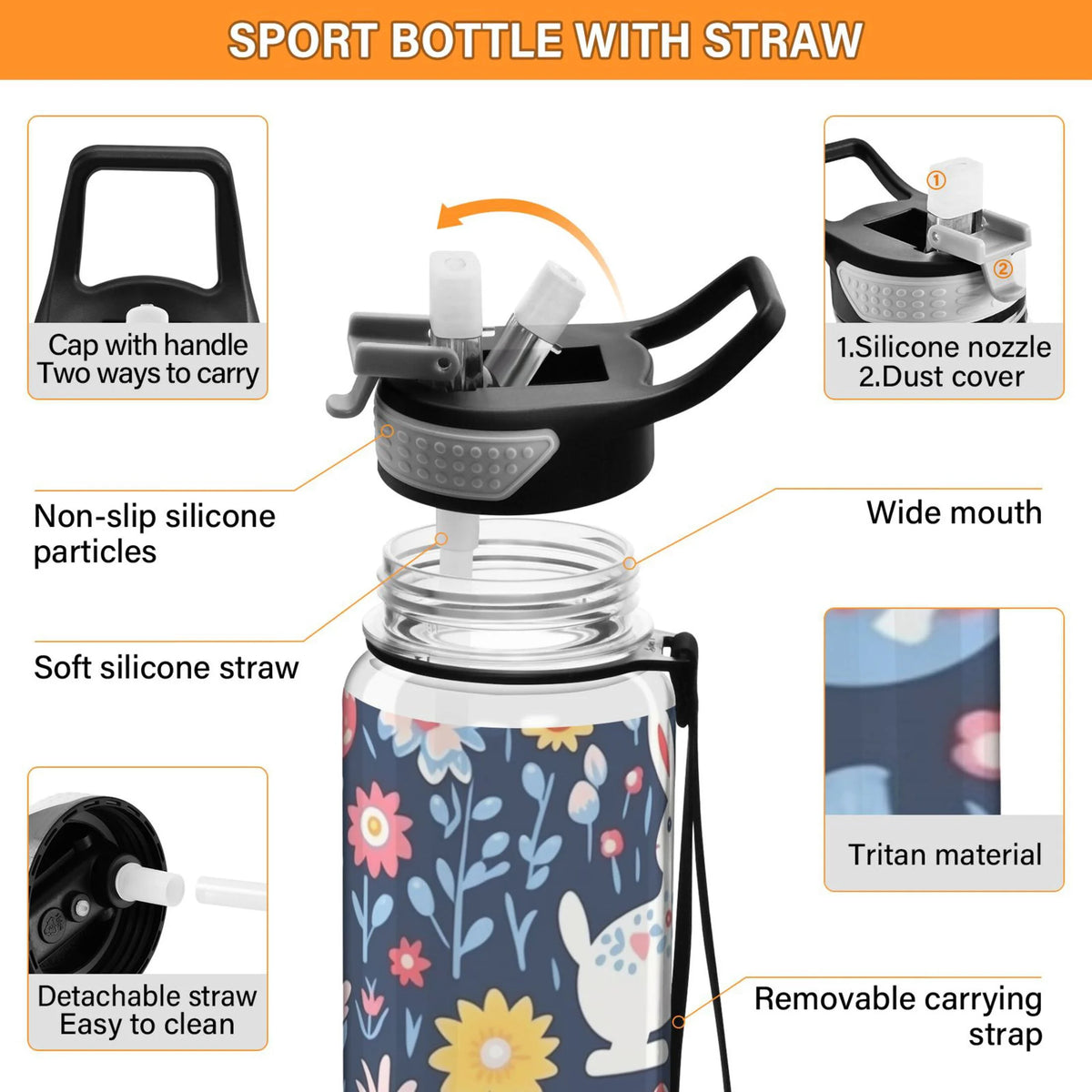 Clear 32oz Tritan Sports Water Bottle with Straw A72736
