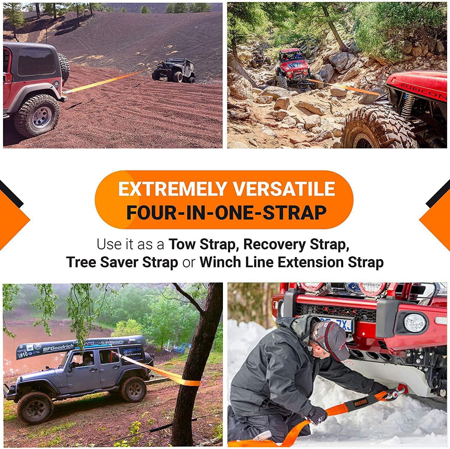 66ft X 2In Tree Saver Recovery Tow Strap Winch Strap 17600lb Capacity Pack of 2 C8917