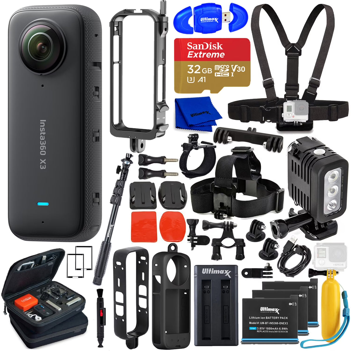 5.7K 360° Waterproof Touch Screen Action Camera 32GB Bundle A1431