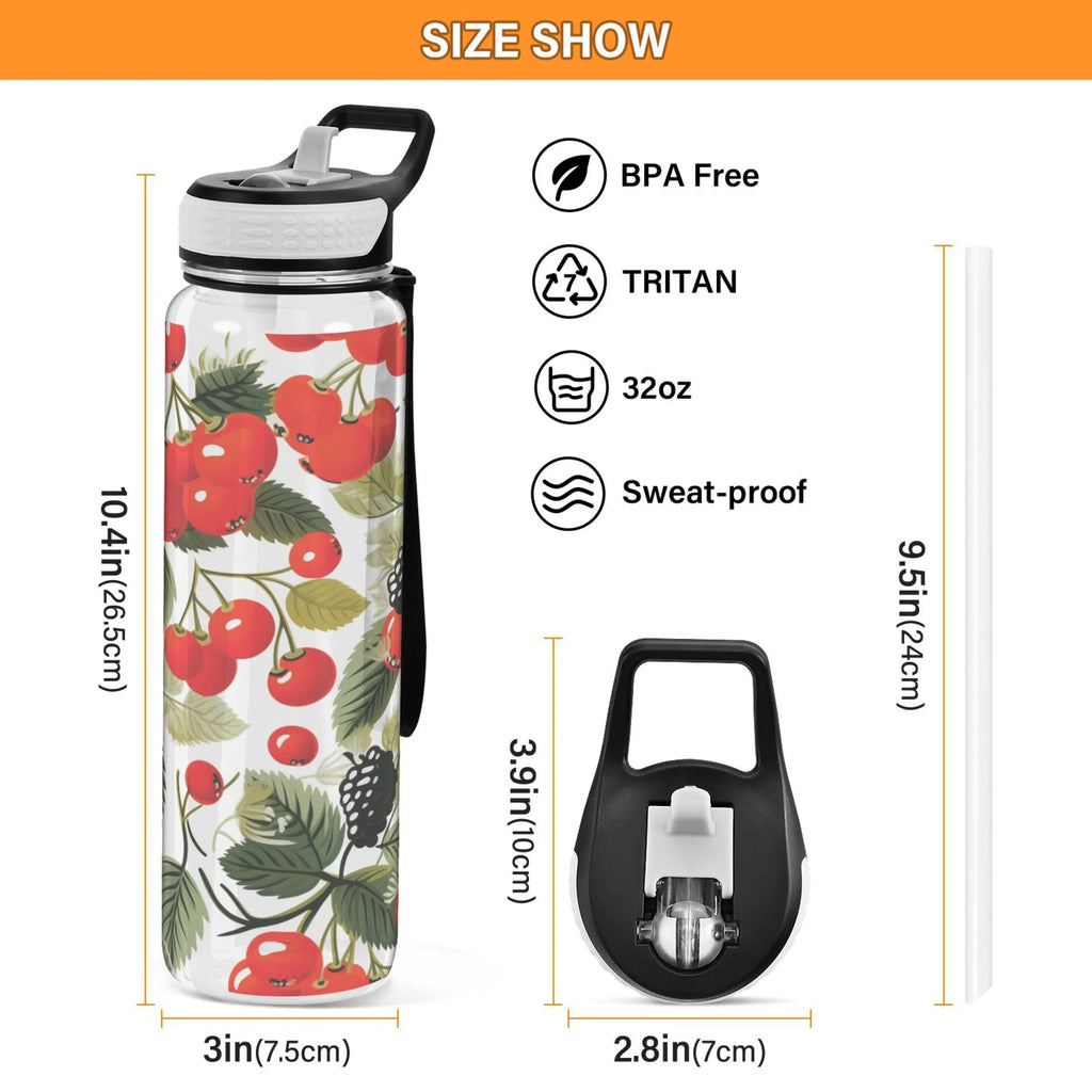 Cherry Fruits with Leaves 32oz Tritan Leakproof Sports Bottle F3598