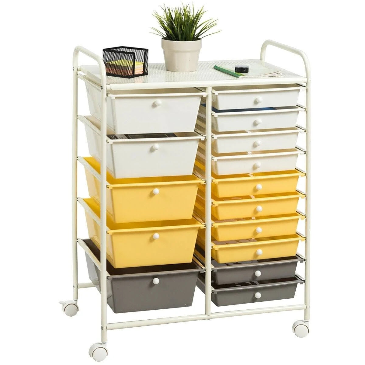 Yellow 15-Drawer Rolling Organizer Cart Y62158