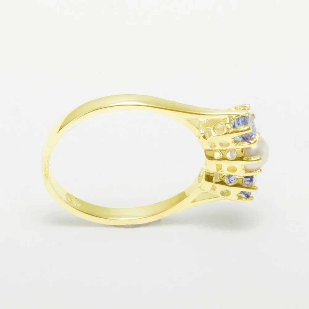 9k Yellow Gold Cultured Pearl & Tanzanite Womens Ring Z987
