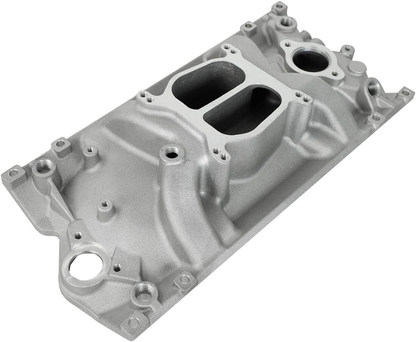 Dual Plane Satin Aluminum Intake Manifold for SBC Chevy Vortec 350 Heads W614017