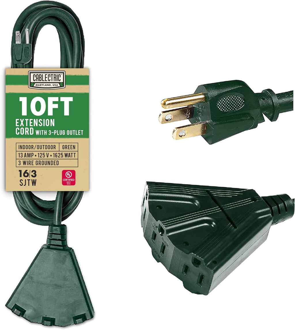 50 Ft Outdoor Extension Cord with 3 Power Outlets, 16/3 SJTW Heavy Duty Yellow Lighted Cable H835